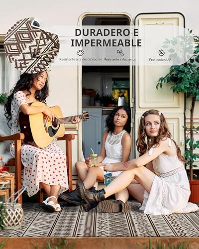 Vista 9 de MontVoo Alfombra de exterior impermeable de 5 x 8 pies, para patio al aire libre, pajita de plástico reversible, alfombra de exterior para caravana