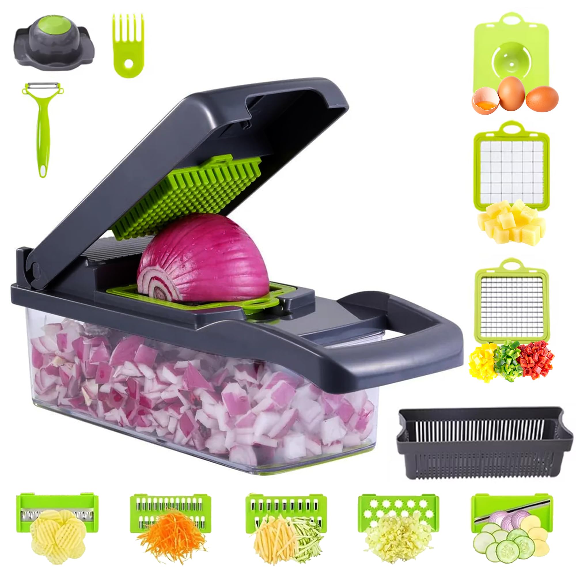 Sponsored Ad – 14-in-1 Vegetable Slicer Chopper from Kitchen Vegetable Slicer Dicer Cutter, and Chopper With 8 Blades and a Container for Quick Meal Prep