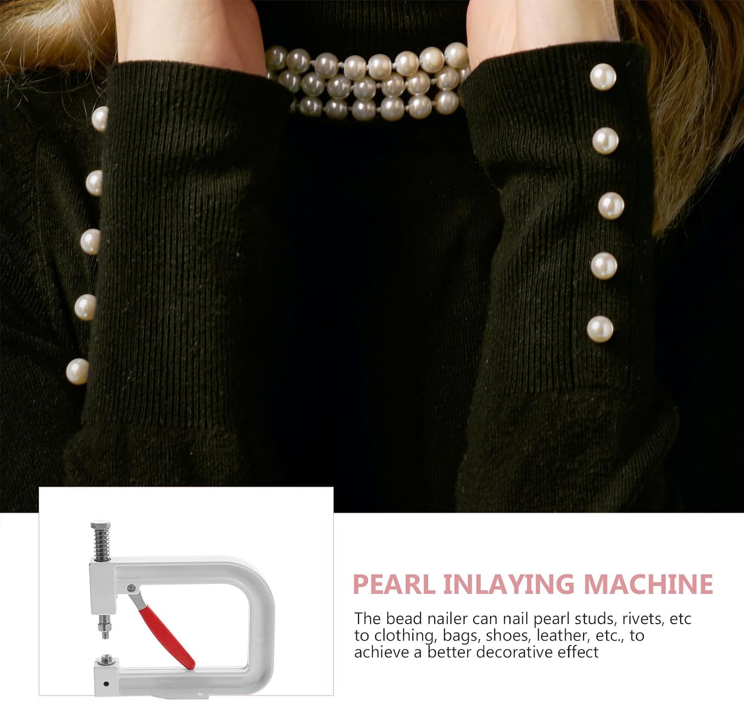 ULTECHNOVO Pearl Fixing Machine Hand Press Tool for Clothing and Bags, Easy to Operate Rivet Beading Machine with 5 Molds for DIY Costume Craft and Pearl Studs Setting