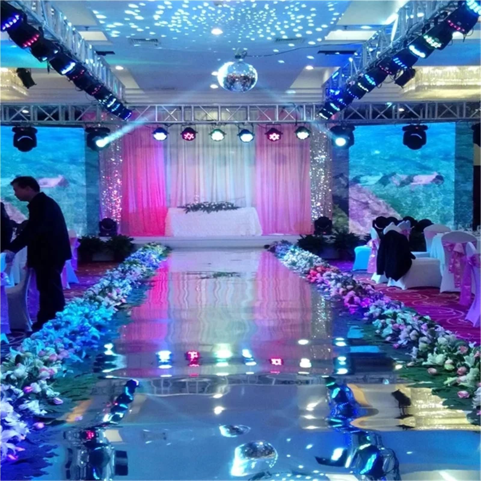Hochzeitsteppich Hochzeit Spiegel Teppich Doppel Gesicht Gang Läufer Silber Bankett Party Hintergrund Dekoration(White,20M_1M)