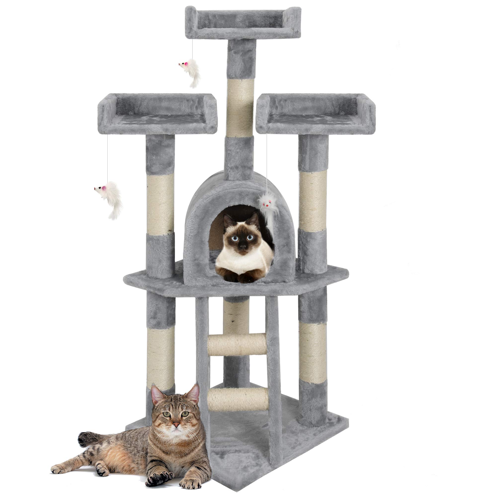 EGLEMTEK Albero per Gatto con Graffiatoio Cuccia Giocattolo Gatti Parco Giochi Tiragraffi in Sisal Naturale 116 x 40 x 40 cm (Colore Grigio Silvestro 30065)