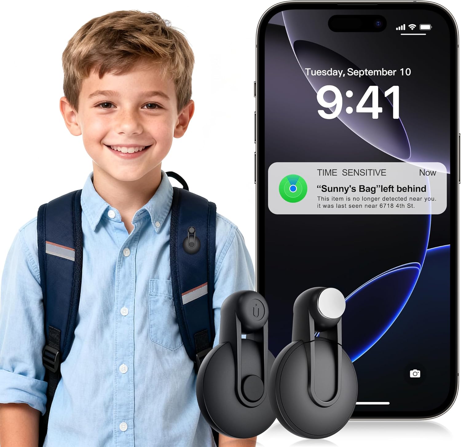 Otag GPS Tracker for Kids Hidden 2pack, Security Tag with Pins Works with Find My (iOS only), Lost Mode, Anti-Removal Tracking Device for Children, Elderly, Pets, Backpack, Vehicles, No Monthly fee