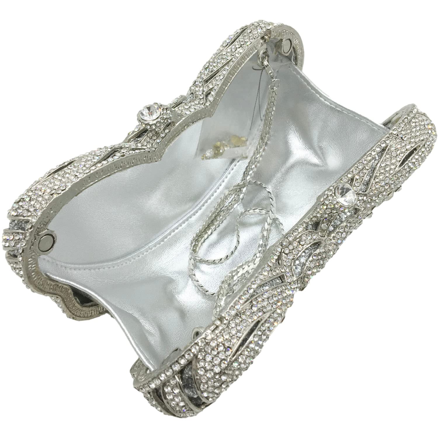 Mini bolso de mano de mariposa para mujer, formal, fiesta, noche, boda, minaudiere, Plata 2