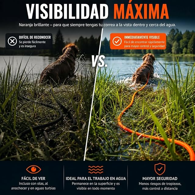 Foto 8 de 8 de Correa de remolque para perro flotante, sin correa de mano, 5 m, color naranja brillante