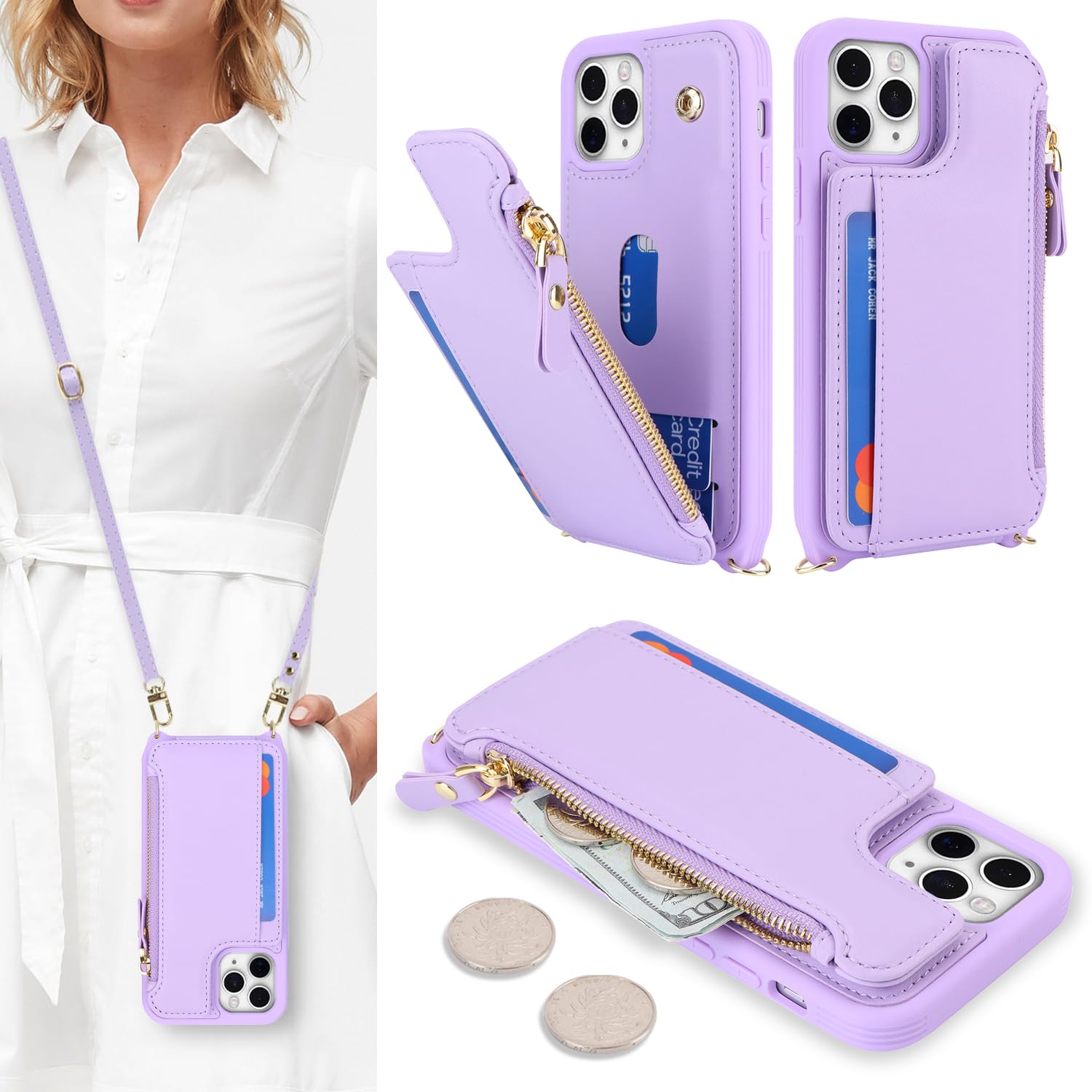 SailorTech for iPhone 11 Pro Max Phone Case with Credit Card Holder for Women iPhone 11 Pro Max Leather Case Wallet Crossbody with Credit Card Slots Zipper Shockproof Case for Men