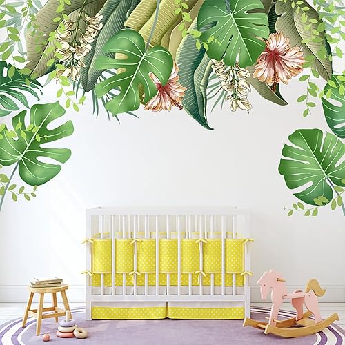 Miniatura 4 de Calcomanías de pared de hojas de palmera tropical, calcomanías de pared de hojas verdes, vinilo de plantas verdes, decoración artística para sala de