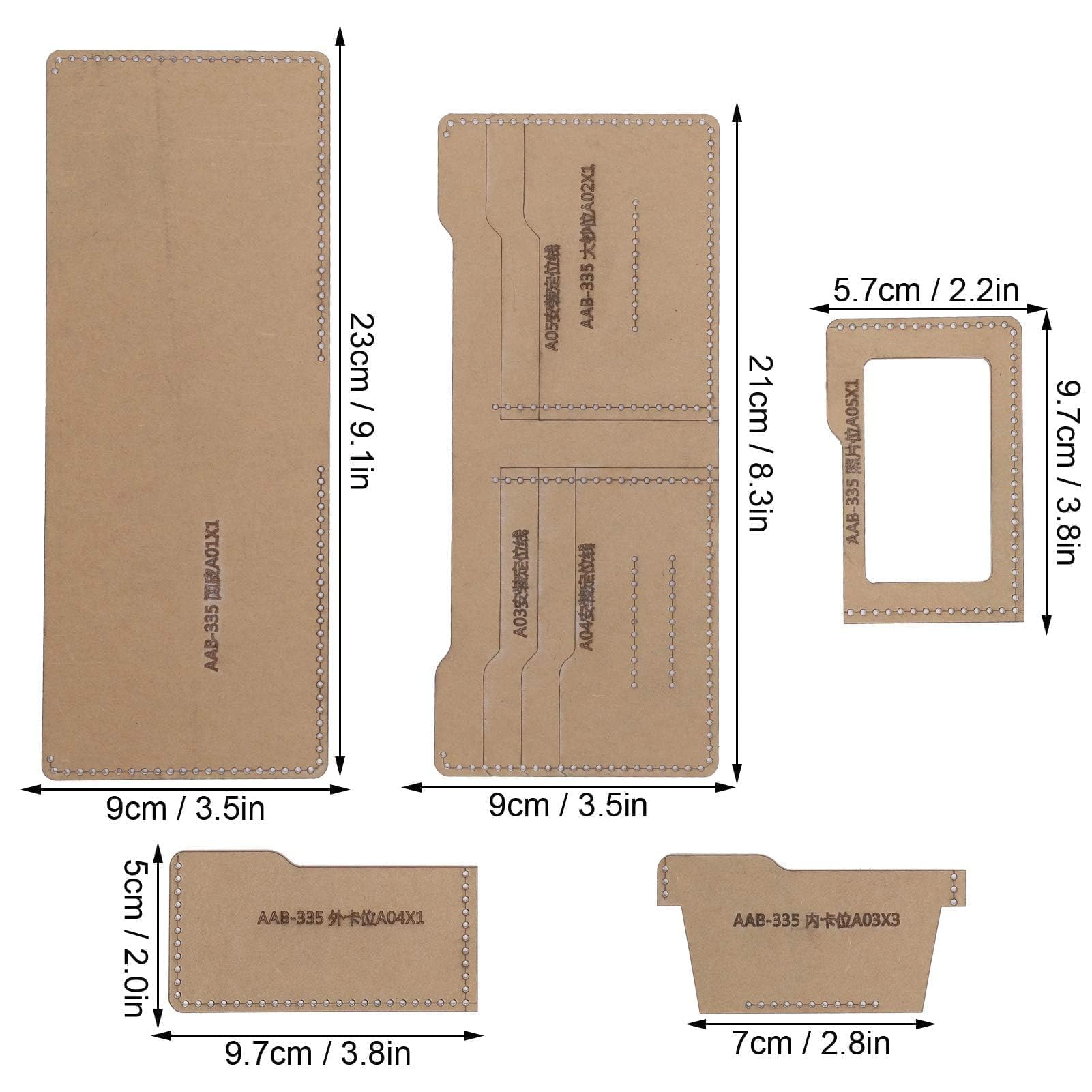 Garosa Modello di Portafoglio Corto Fai da Te Cucito Quilting Stencil per Artigianato Fai da Te Strumento Accessorio Fatto a mano5 Pezzi di Modelli in Pelle acrilica Handcraft Tools