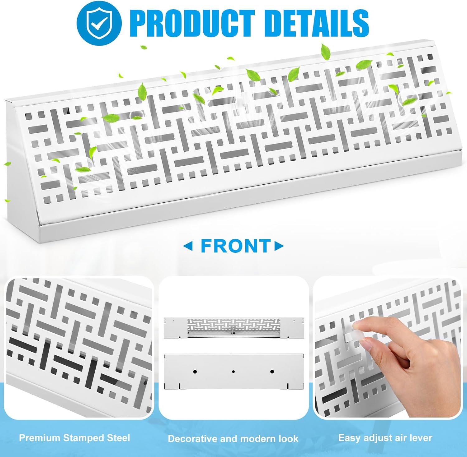Landhoow 4 Pcs 18 Inch Baseboard Register Vent Covers, White Heavy Duty Steel Air Diffuser with Adjustable Lever for Floor/wall Duct Openings - Easy Install HVAC Supply Diffuser