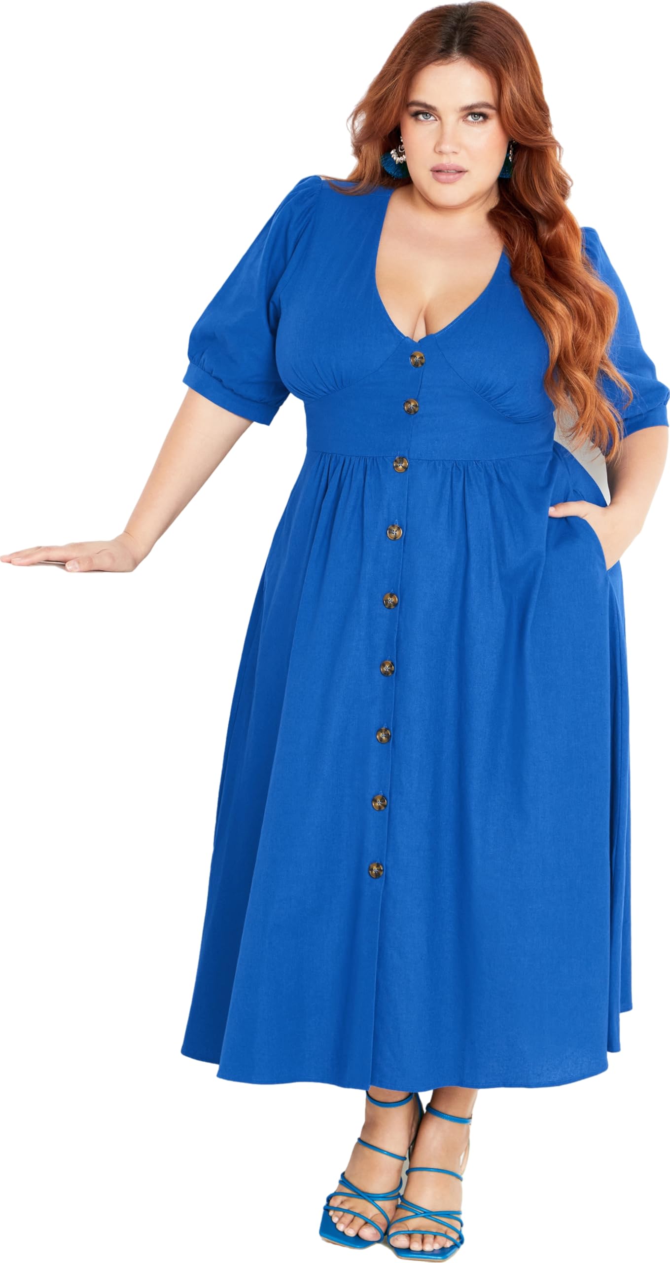 City Chic Women's Monaco Blue Apparel Plus Size Dress Sunset Stroll, 24 Plus