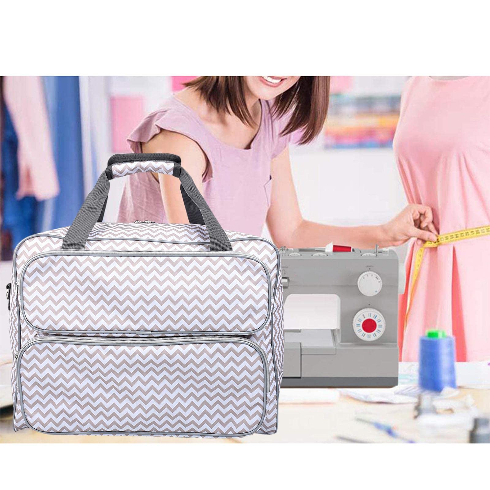 Bolsa universal resistente para máquina de coser con bolsillos de almacenamiento, para tu máquina, llevar a cualquier lugar, para viajes, organizador de accesorios de costura, color gris