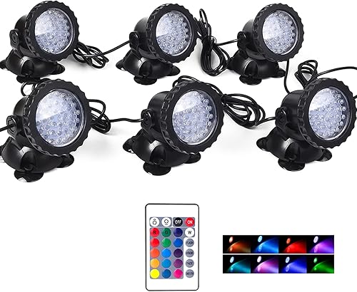 Luces de estanque subacuáticas, luces sumergibles de colores, 36 focos LED para patio, IP68, control remoto, impermeable, multicolor, regulable,