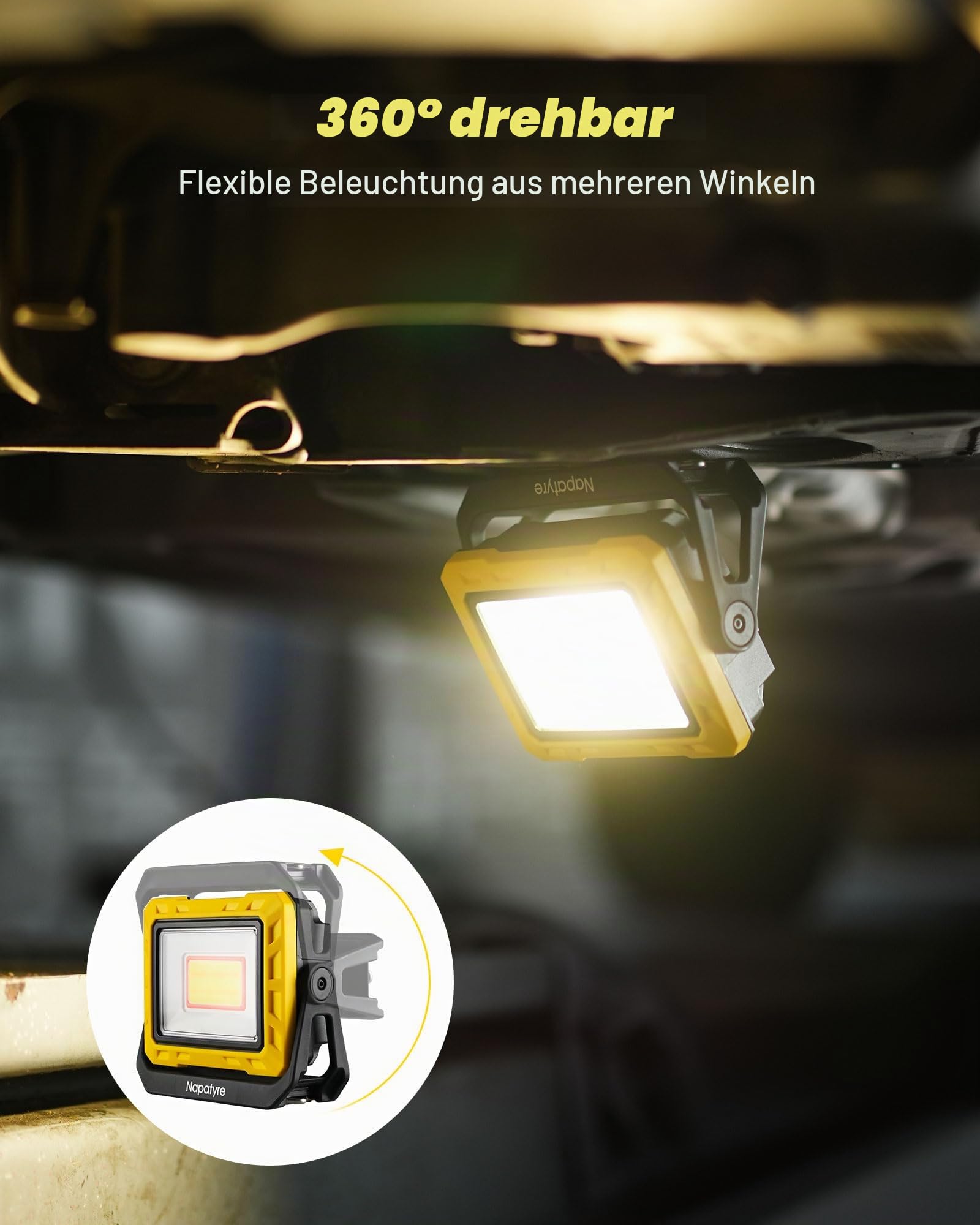 LED Arbeitsleuchte, 2000 LM Superhelle Werkstattlampe mit 360° Drehbarem Magnetfuß, Taschenlampe Werkstatt Handlampe, COB Inspektionslampe mit Powerbank für Auto Camping Notfall (2 Stück)