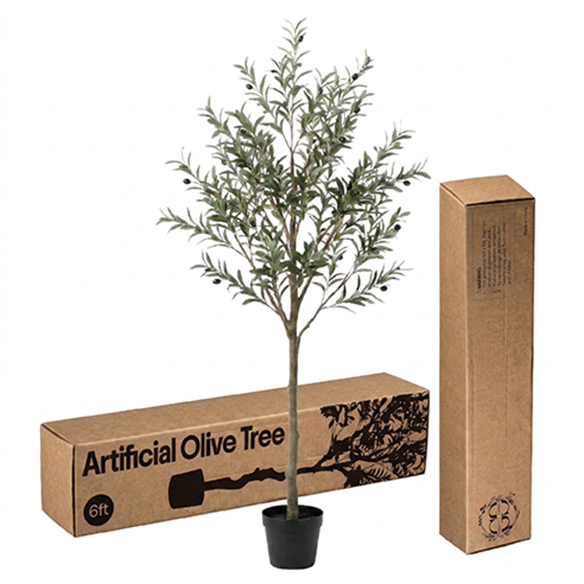 Artificial Olive Tree 6ft Indoor – Faux Olive Tree with Real Wood Trunk & Adjustable Branches, Tall Fake Plant for Living Room, Office & Entryway Decor, Realistic Leaves, Includes Pot