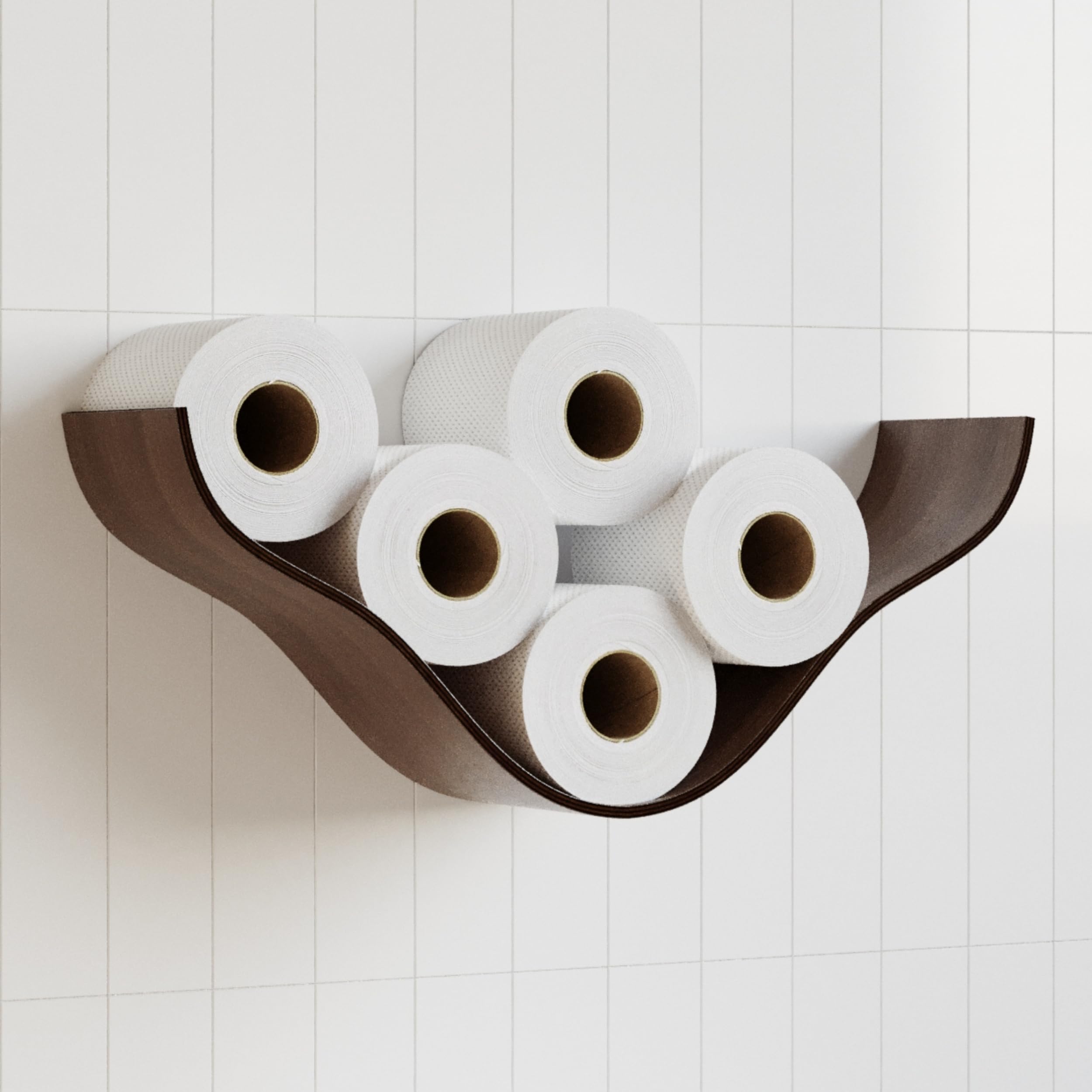 Toilet Paper Holder, Wooden Shelf, Cloud WC Roll Storage, Wall Mount Floating Rolls Rack, Unique Holders for Bathroom, TP Organizer (Walnut)