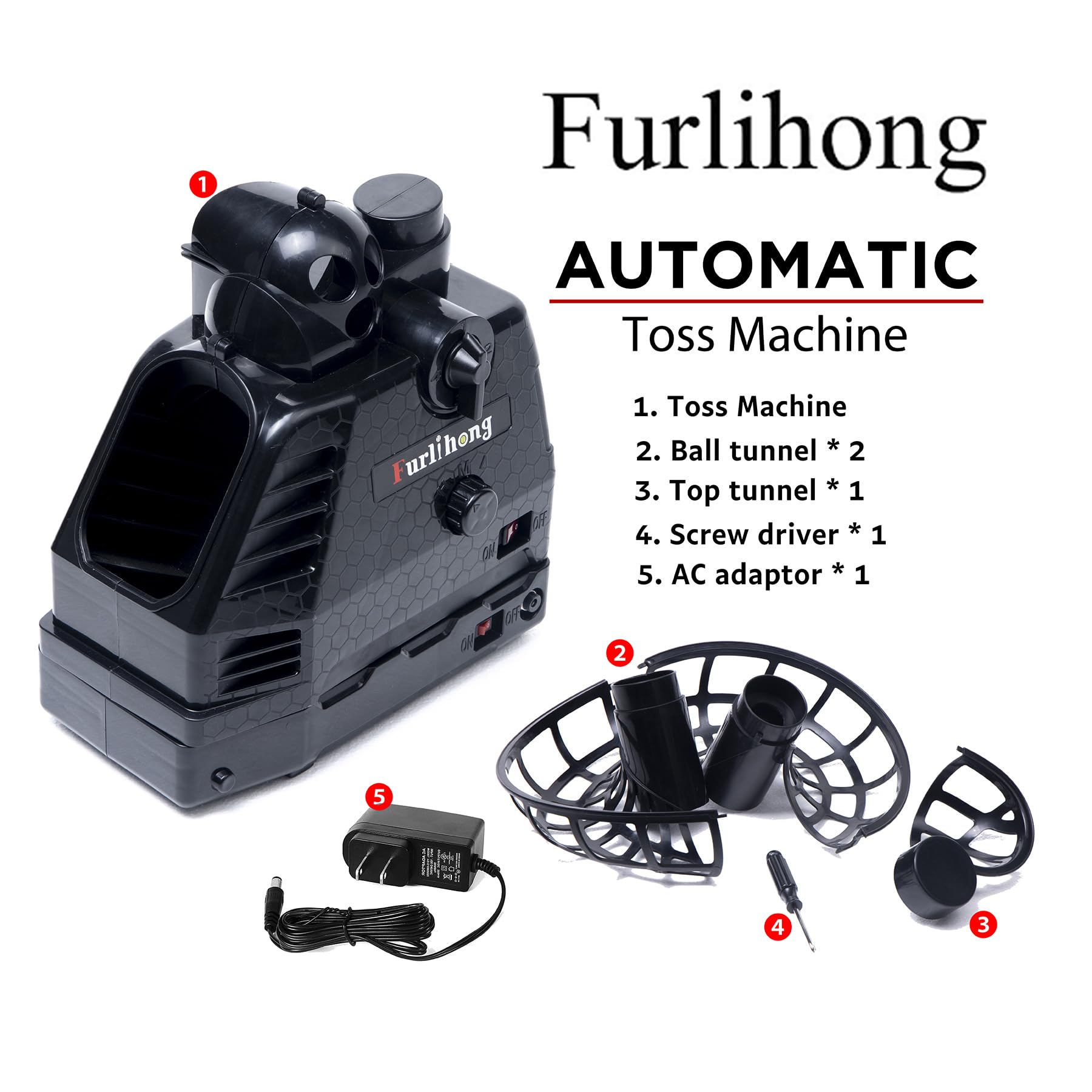 Furlihong Macchina da tennis 680BH, angolo di lancio regolabile, velocità e intervallo, funzione di oscillazione automatica, funzionamento a batteria o adattatore AC da 6 V