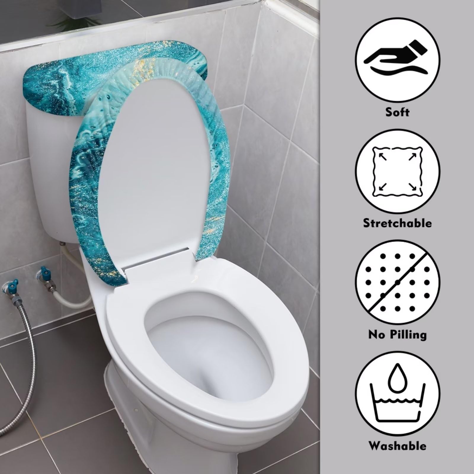 chaqlin 2 Stks Toilet Seat Deksels Cover Set Paddestoel Print Stretch Toilet Deksel Cover Toilet Tank Cap Toilet Seat Beschermende Badkamer Accessoires, Wasbare Stof Toilet Deksel Beschermende