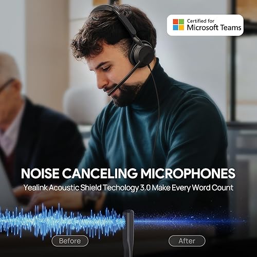 Miniatura 2 de Yealink Auriculares UH42 USB-C/A con micrófono para computadora PC, auriculares con cable certificados por equipos, micrófono con cancelación