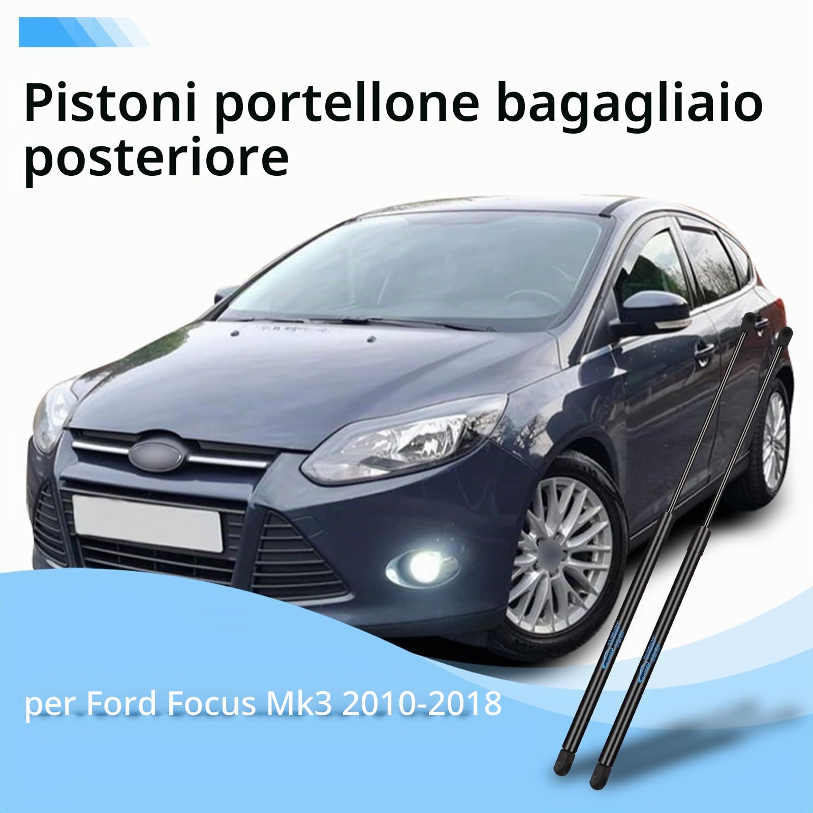 2x Molle a Gas Ammortizzatori Posteriori per Ford Focus MK3 2010-2018 Nero Pistoni Portellone Posteriore 385N 600MM Pistoni per Portellone Posteriore Sostituire #BM51A406A10AE