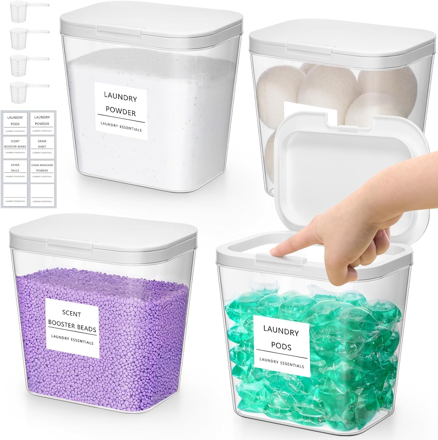 Lifewit 5 Pack 0.72 Gal Laundry Pods container & 0.5 Gal Dryer Sheets Holder Sets, Laundry Room Organization and Storage for Booster Beads