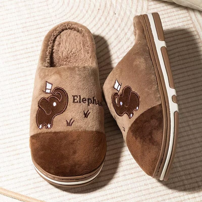 Men Women Soft Cartoon Elephant Cotton Slippers for Winter Indoor Bedroom Guest Walking4