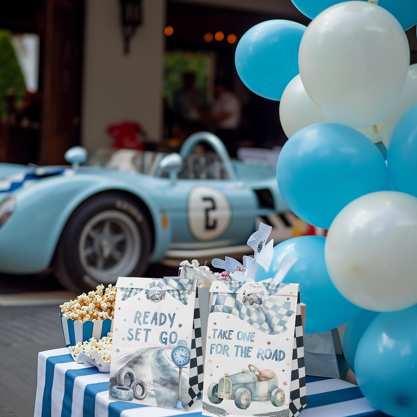 Two Fast Birthday Race Car Party Favors Treat Box, Printable Papercraft Racing Theme Candy Favor Boxes Centerpiece STEEL BLUE / GREY