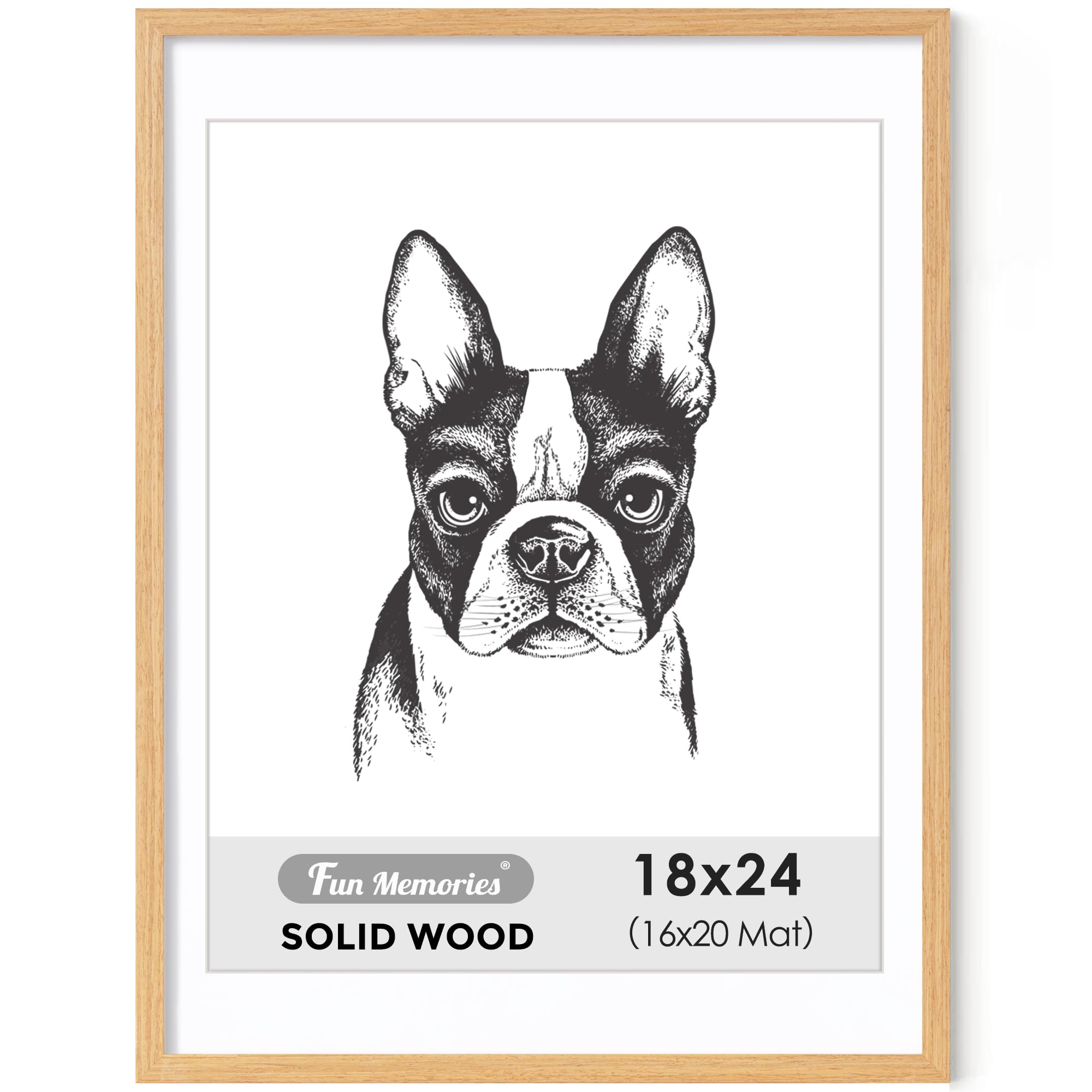 Fun Memories 18x24 Picture Frame, Rustic Natural Wood 18 x 24 Frame with Mat for 16 x 20, 18x24 Poster Frame with Plexiglass, Horizontal or Vertical Displays