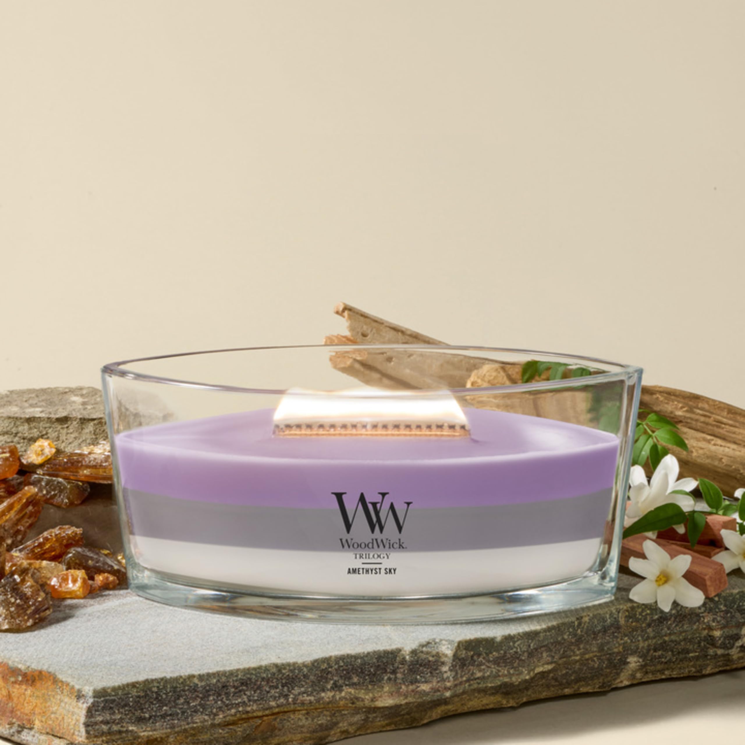 Woodwick Ellipse Duftkerze, Amethyst Sky Trilogie, 473 ml, bis zu 50 Stunden Brenndauer