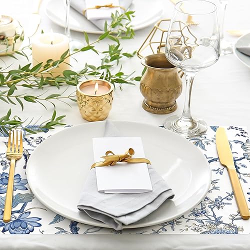 Miniatura 4 de AnyDesign Paquete de 50 manteles individuales desechables de papel chinoiserie con diseño floral de pájaros, flores azules y blancas, manteles