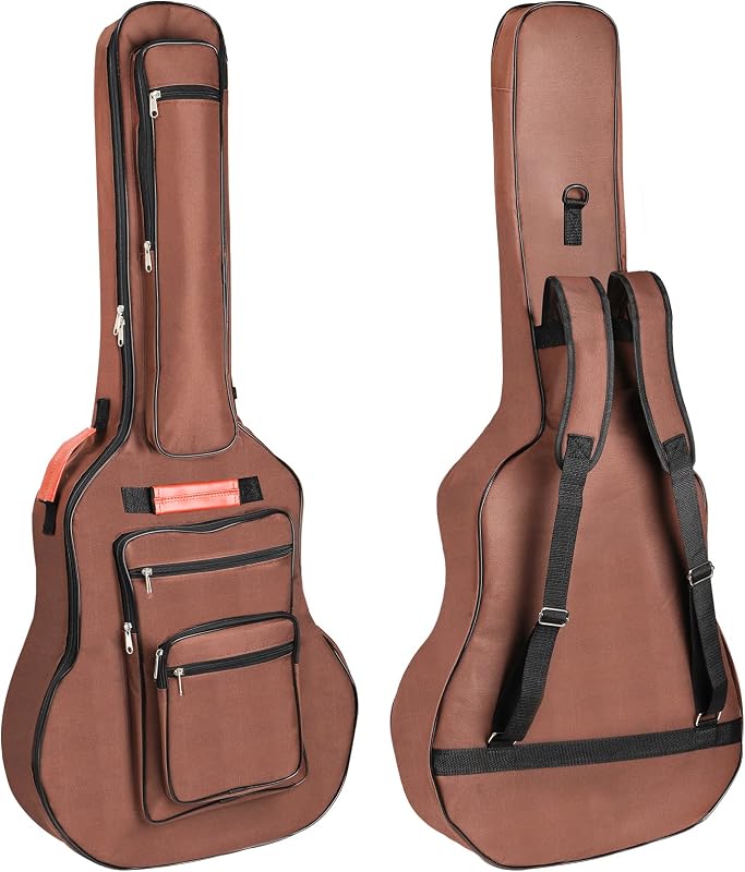 Acoustic Guitar Bag 40 41 42 Inches, 6 Pockets Guitar Case Waterproof Oxford Cloth Thick Sponge Pad, Dual Adjustable Shoulder Strap Soft Guitar Case Gig Bag, Brown