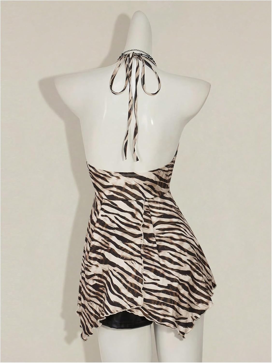 Milumia Women's Zebra Print Halter Top Y2k Deep V Neck Sleeveless Ruffle Hem Cami Tops - Image 2