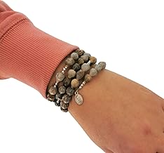 Jobs Tears Seed Beads Rosary Bracelet with Catholic Saint Medal Wrap Memory Wire Womens 5 Decade Rosary