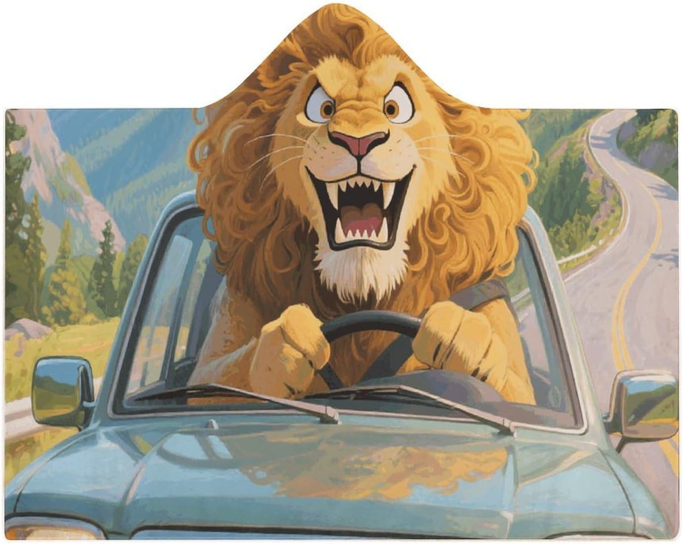 Lion Driving Wearable Fleece Blanket with Hood for Men & Women Oversized Hoodie Blanket Soft Cozy Gift-