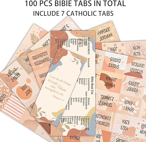 Miniatura 7 de Pestañas bíblicas bohemias para mujereshombresniños, 100 pestañas de la Biblia católica laminada, Antiguo y Nuevo Testamento, pestañas de índice