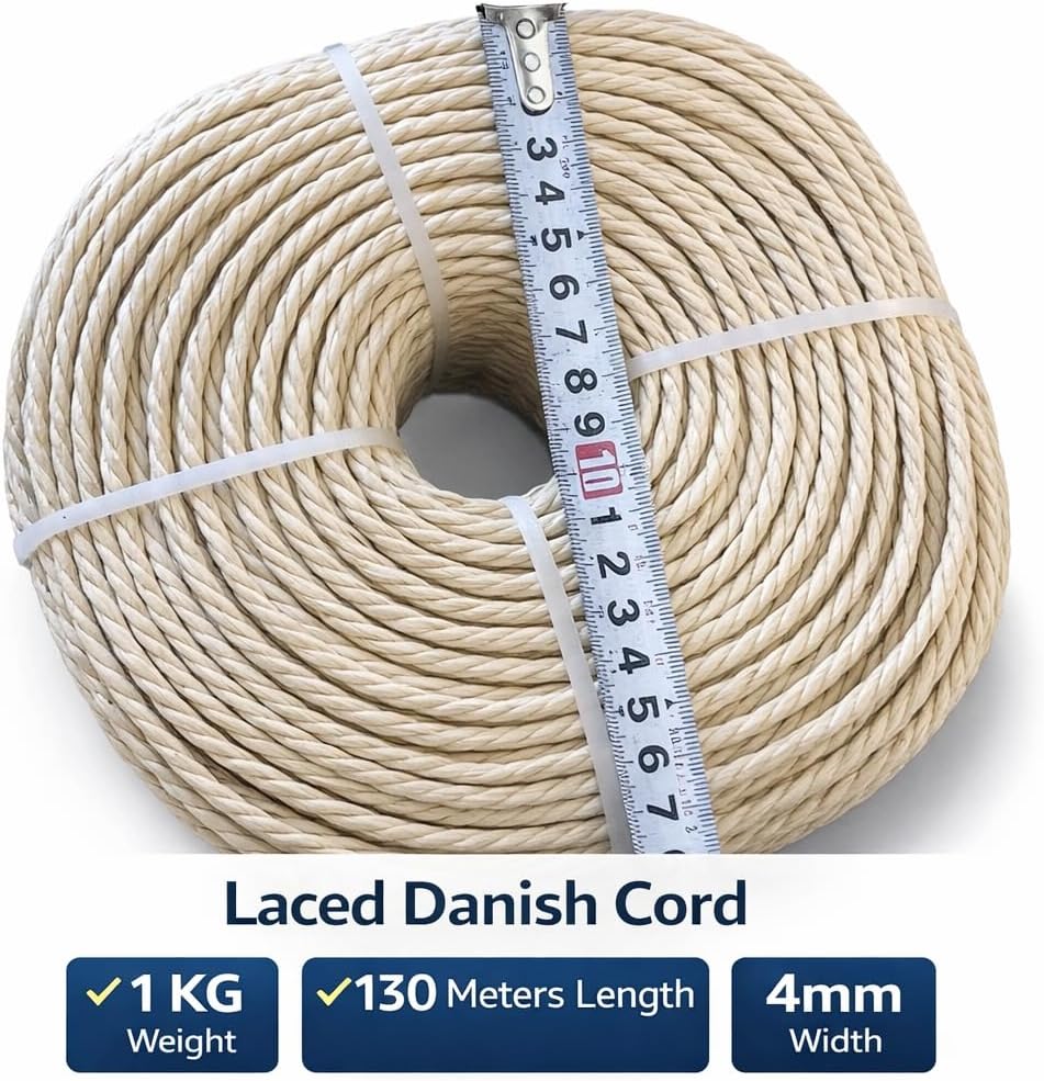 4mm Laced Danish Paper Cord (1KG) Natural White
