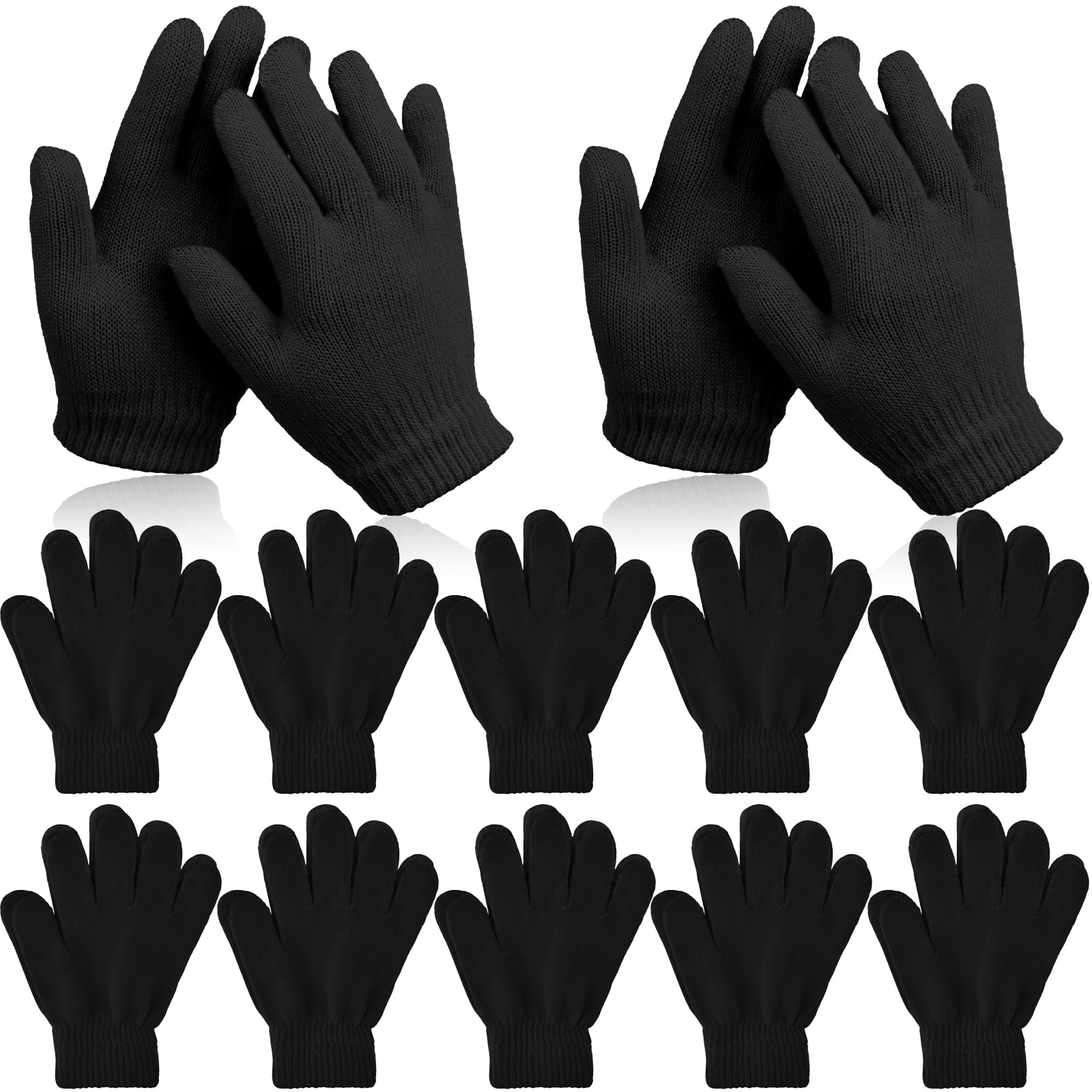 Coopay 12/24/48/100 Pairs Kids Winter Magic Gloves, Stretchy Full Finger Bulk Children Knitted Gloves for Boys Girls Student
