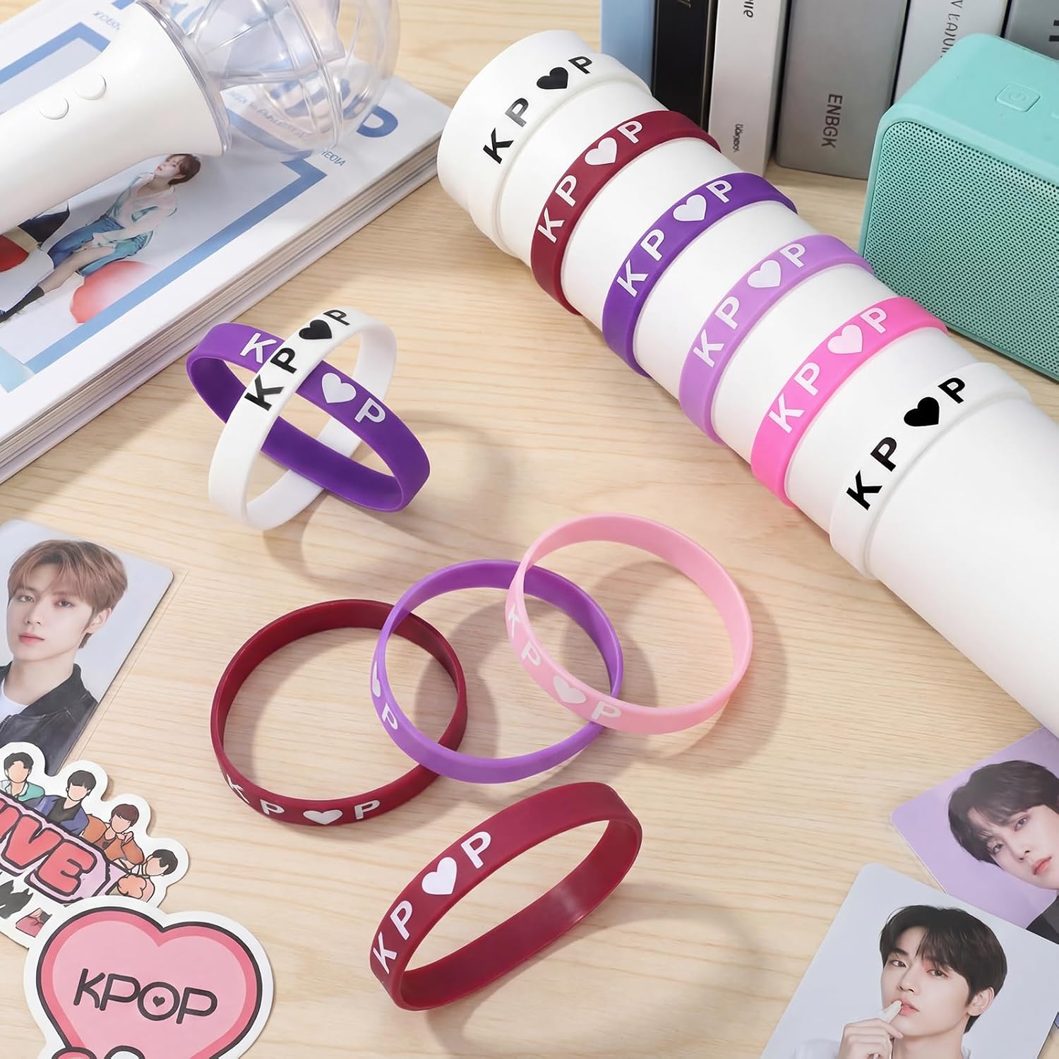 Sosation 60 Pcs Kpop Silicone Wristbands Bulk Stretch Friendship Bracelet Music Fan Wristbands Kpop Party Favors for Concerts Fans Festivals Collectors Musican Gifts Men Women, 6 Colors Set