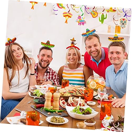 Miniatura 5 de Didiseaon 6 diademas mexicanas para fiestas de cumpleaños, decoraciones mexicanas, sombrero de paja, sombrero de paja, sombrero de diadema,