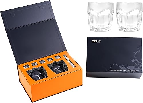 IBSJB Vaso de whisky de 2 piezas, vidrio de vidrio sin plomo de calidad, piedra fría, caja de regalo.
