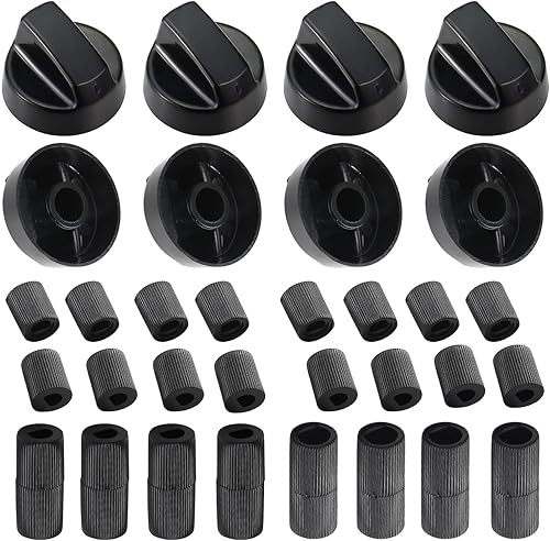 Seentech Paquete de 8 pomos de control universales negros con 24 adaptadores compatibles con perillas universales para hornoestufarango de amplia