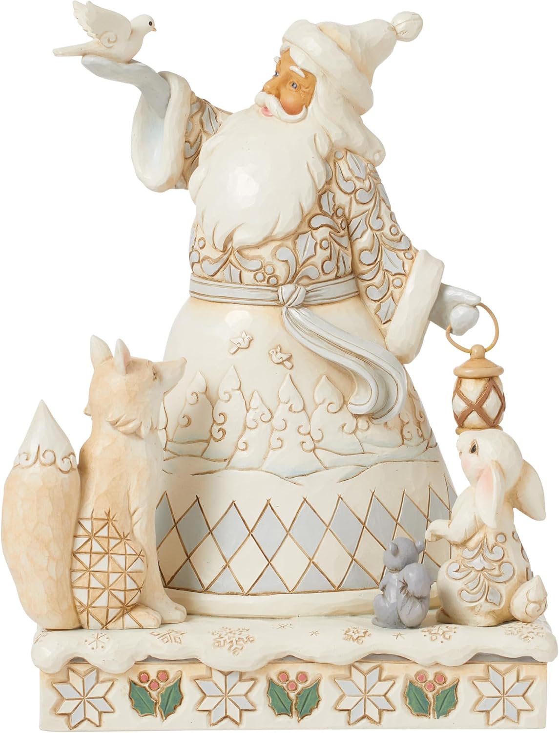 Enesco Jim Shore Heartwood Creek White Woodland Santa Holding a Dove Figurine- Stone Resin Hand Painted Crafted Collectible Santa Figurines Christmas Home Decor Statue, 7.87 Inch