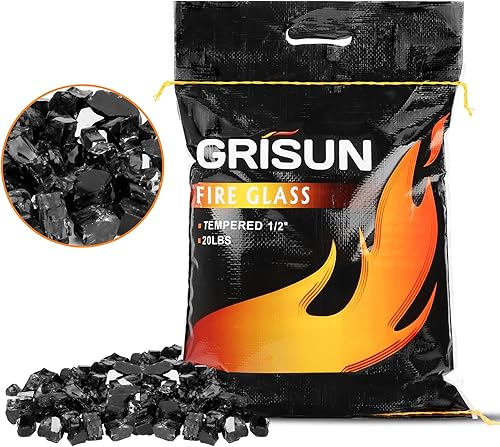 Miniatura 7 de Grisun Vidrio ignífugo para cuenco de fuego, 12 pulgada de alto, 20 libras, brillo reflectante, rocas de vidrio templado para gas natural o propano,