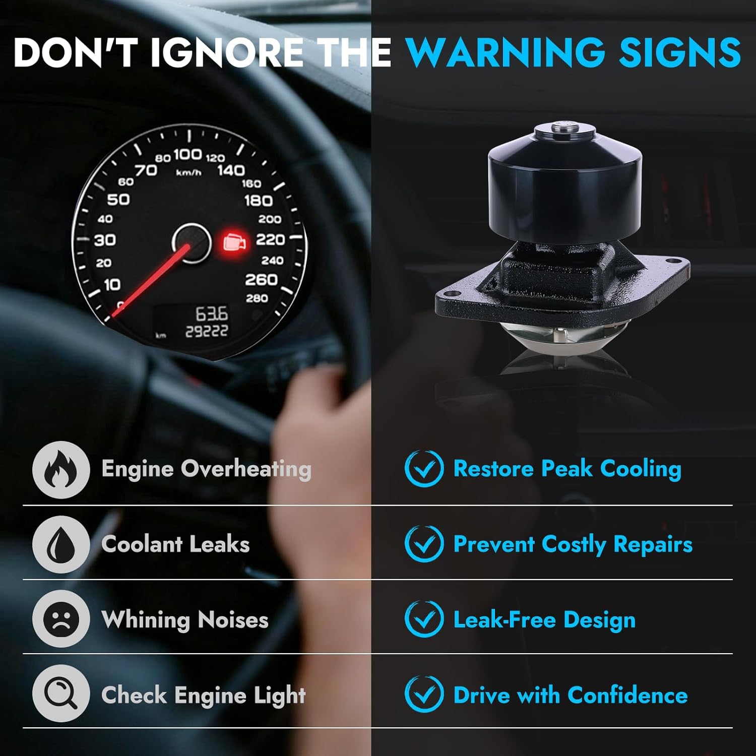 Water Pump 3800984 5010964AA for 1998-2009 Dodge Ram 2500 3500 with 5.9L Cummins Diesel Engine, Replaces 43526 5010964AB CR3072