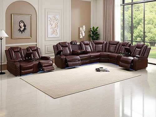 Miniatura 15 de Juego de sofá modular reclinable eléctrico, juegos de muebles de sala de estar, sofá reclinable seccional de cuero negro, sofá reclinable eléctrico