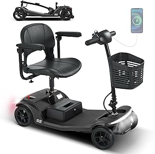 Elektromobil​ Seniorenmobil​– rollstuhl elektrisch faltbar, 4 Räder Faltbare 15 KM-20KM Reichweite, LED-Sicherheitsbeleuchtung,USB Port,Bis 136kg Belastung,elektroroller mit sitz Schwarz