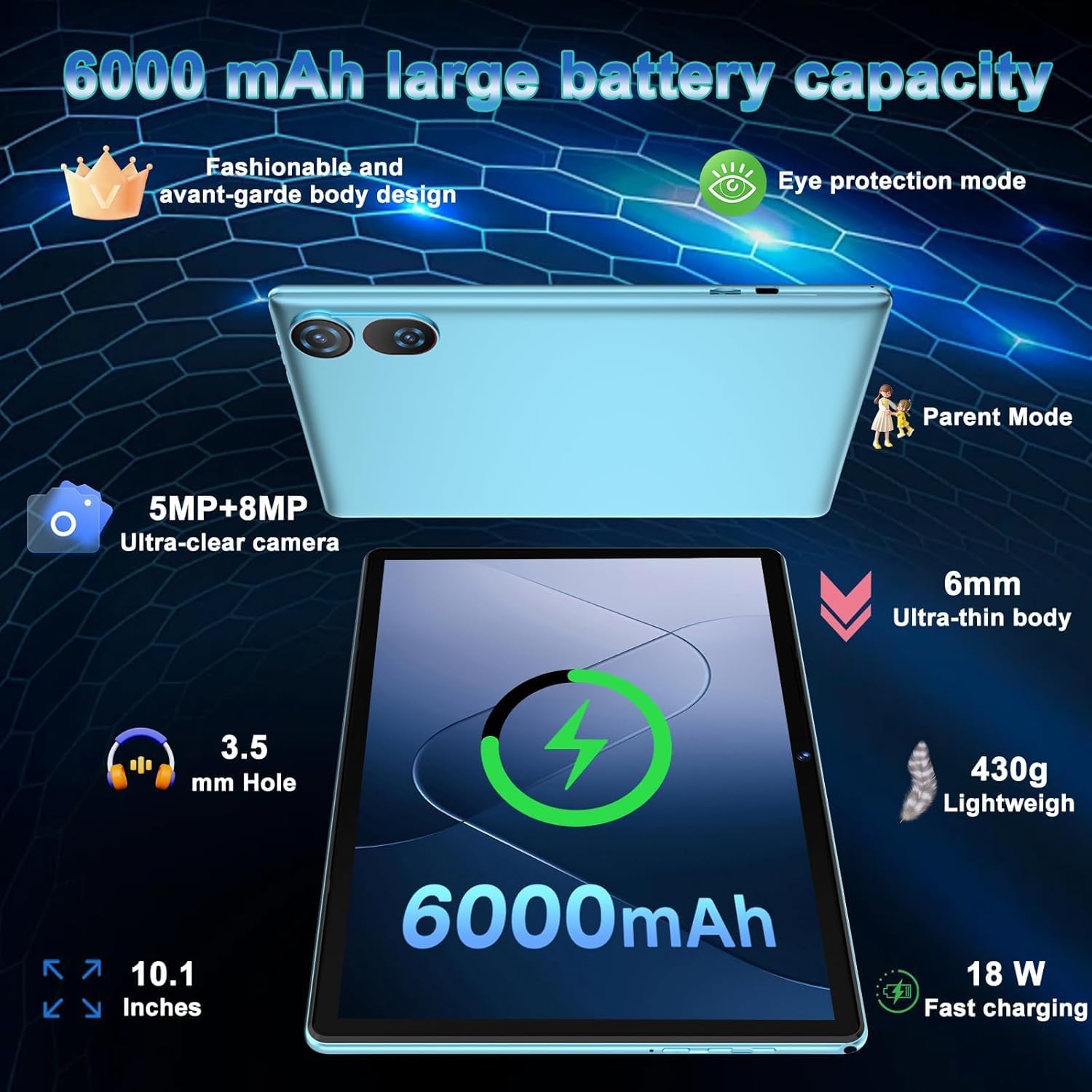 Test et avis DMOAO Tablette 10 Pouces Android 15, 30 Go RAM, 2 To ROM, Widevine L1, 5G Wi-FI, Gemini AI, Processeur 8 cœurs, GPS, Clavier et Souris inclus, Modèle Bleu. — vue 7
