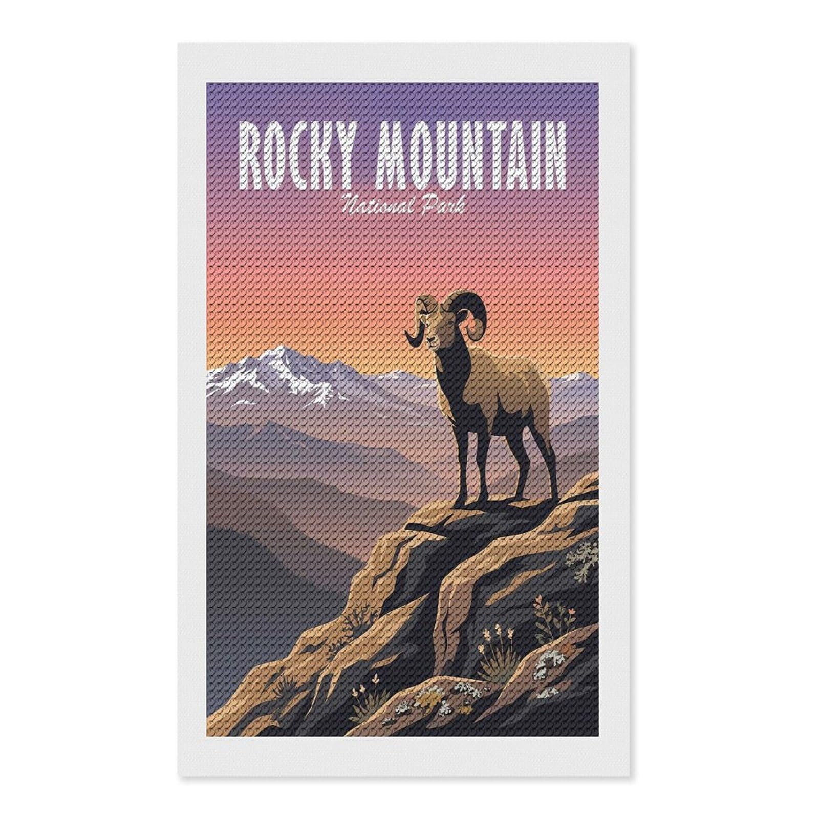 Junmoney Rocky Mountain National Park Bighorn Sheep Diamond Art Kit 12"x20", Relaxing DIY Hobby, Satisfying Creative Project, Living Room Decor, for Women