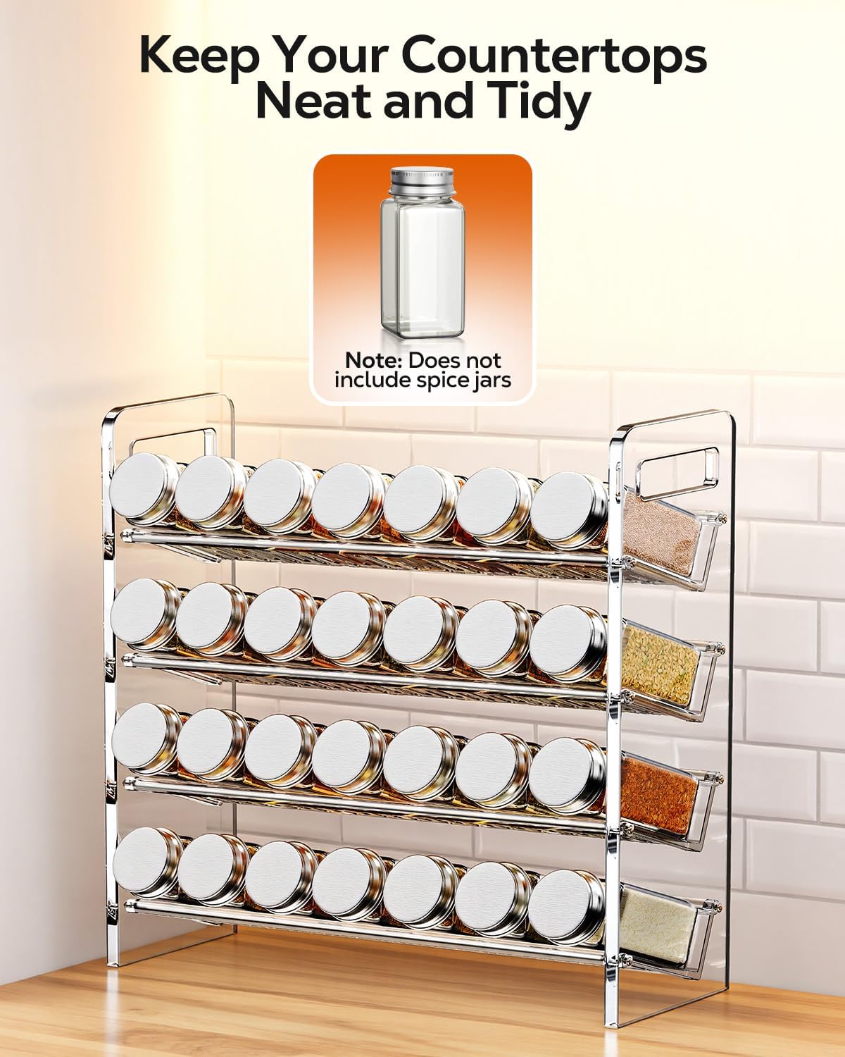 Nieifi Transparent Spice Rack Rustproof,without Seasoning Jars,4-Tier ABS Plastic Spice Rack Organizer for Cabinet and Countertop,Thickened Corrosion-Resistant-Tiered Kitchen Accessories