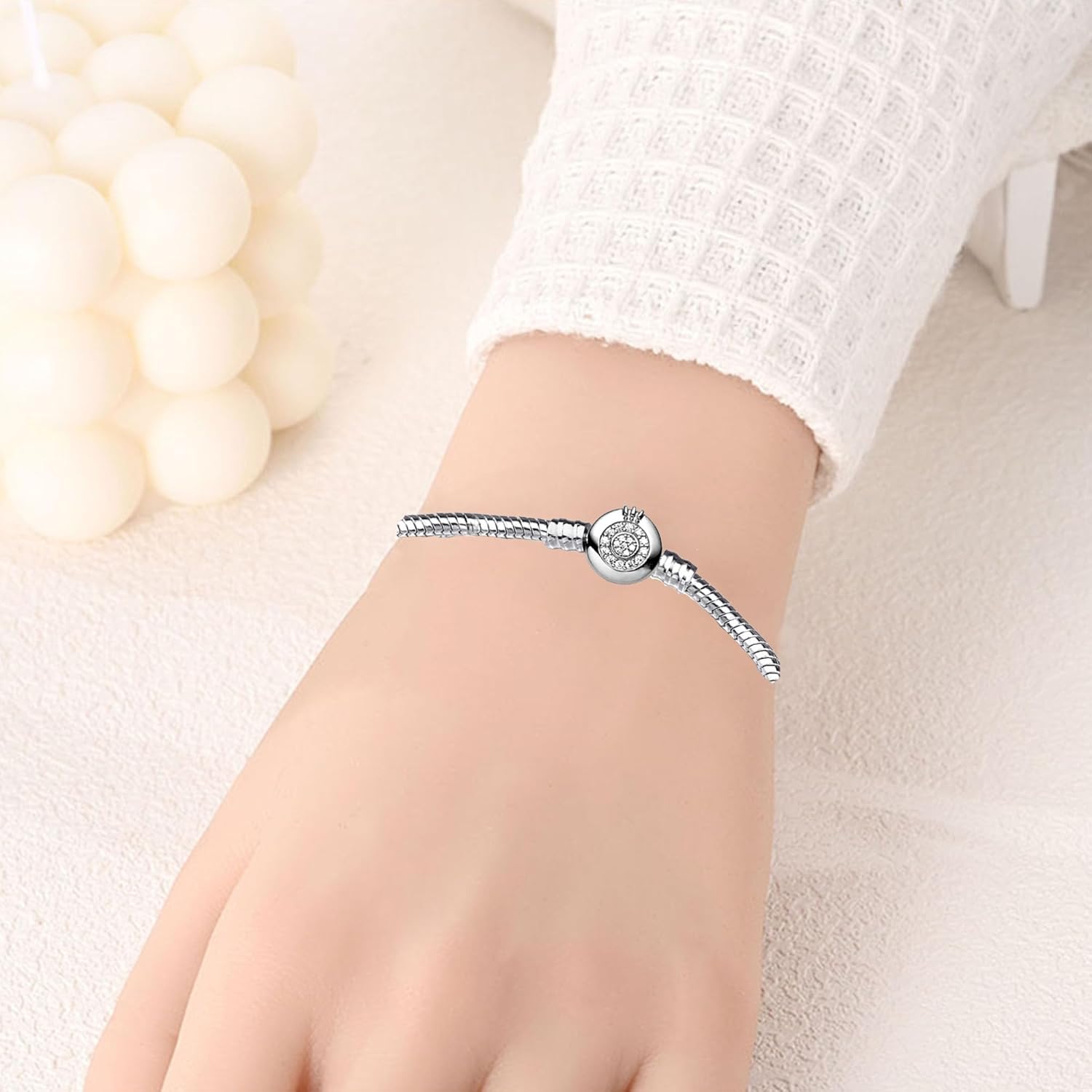 925 Sterling Silver New Classic Crown Buckle Bucket Buckle Snake Bone Chain Bracelet Suitable Fit Design Charm Bead DIY Exquisite Surprise Gift - Image 2