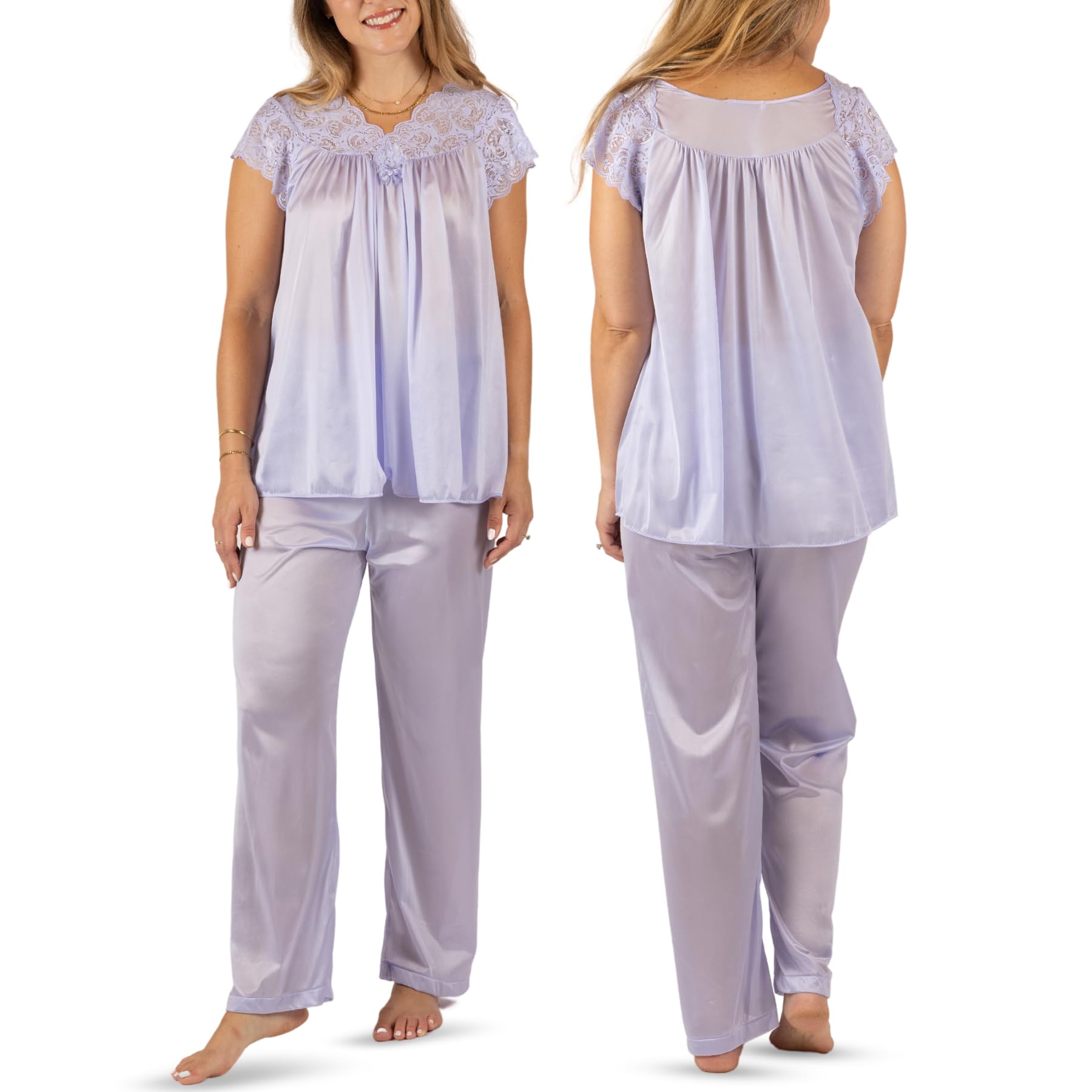 Shadowline Women’s Lace Cap Sleeve Pajama Set Top 27”- Bottom 40.5” Length
