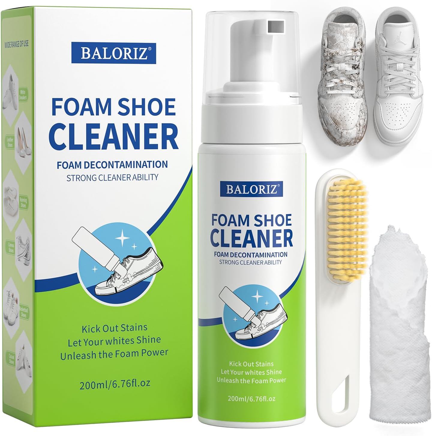 Shoe Cleaner, 6.76 Oz Sneaker Cleaner Kit with Brush & Towel, White Shoe Cleaner Removes Stain for Shoes, Suede, Boot